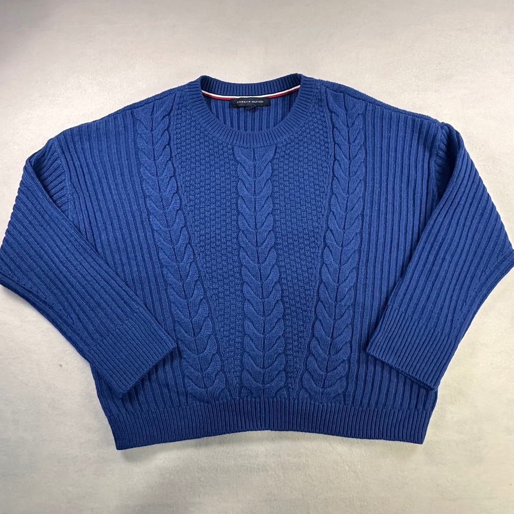 Tommy Hilfiger Mens Blue Cable Knit Ribbed Crewneck Sweater TJMRAK008F Size M